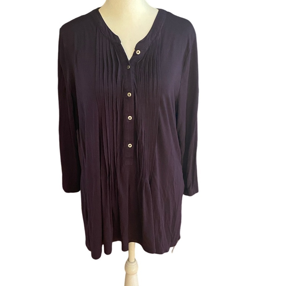 Croft & Barrow Deep Purple Pleated Blouse. Size L. 3/4 Sleeves.